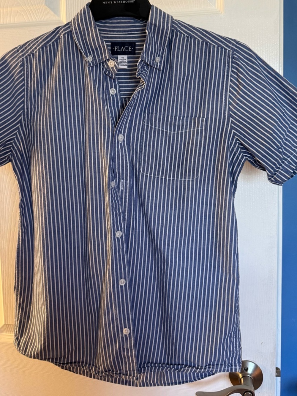 Place Navy and White Striped Short-Sleeve Button-Down Shirt
